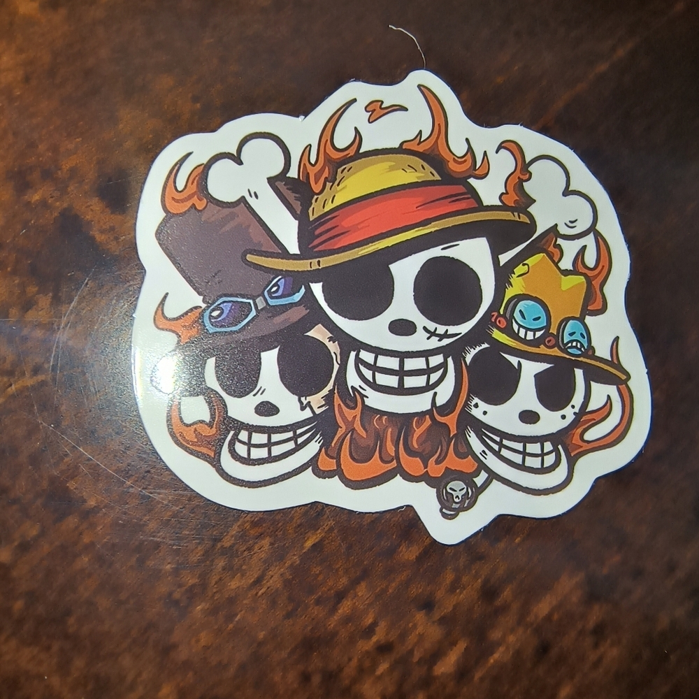 Onepiece Flaming Straw Hat Crew Sticker - Red, Yellow, Black